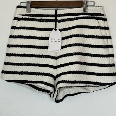 Pantalones Cortos Anthropologie FÁBRICA INGLESA Rayas Tweed Forrados Cintura Alta Medianos Foto 1 de 4