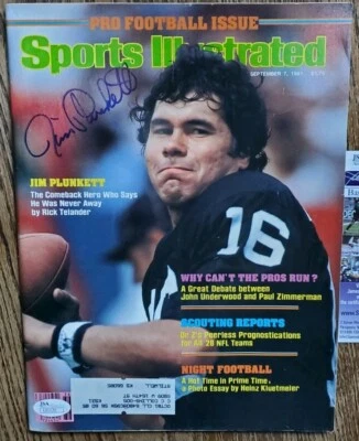 NICE Autographed Raiders Jim Plunkett 1981 Sports Illustrated Magazine JSA NFL - Image 1 of 4
