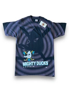 NWT Vintage 90s Salem Sportswear Disney Mighty Ducks Anaheim AOP T-Shirt Size M - Picture 1 of 20