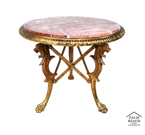 Gueridon Table Patinated and Gilt-Bronze with Marble Top Cover
