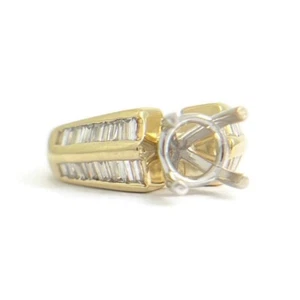 Wide 2-Row Baguette Diamond Engagement Ring Setting Mounting 14K Yellow Gold - Picture 1 of 10