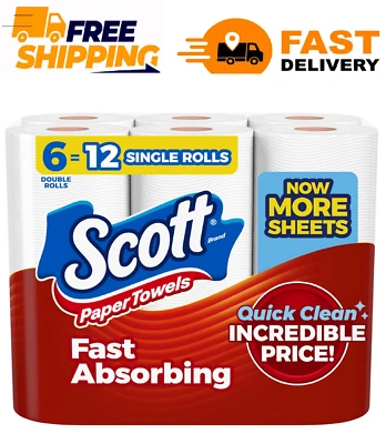 Scott Paper Towels, Choose-A-Sheet, 6 Double Rolls = 12 Regular Rolls (108 Sheet
