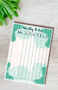 Handmade, A4, Weekly to Do, Jungle, Leaves, reusable, Laminated, wipe clean. - Picture 1 of 4