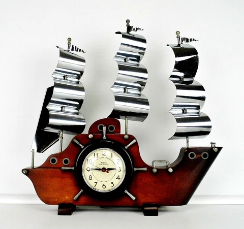 Rare - OXFORD Vintage 1940's Wood & Metal Nautical Ship Clock #5 - NEEDS REPAIR! Cover