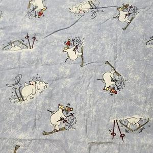 Berry Mountain Bedding 100% Cotton Flannel Full SZ Flat Sheet Polar Bear Skiing - Picture 1 of 7