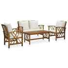 4pcs Wooden Patio Furniture Outdoor Sofa Garden Conversation Set +white Cushion