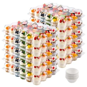 NPLUX 24 Count Cupcake Containers 10 Pack Cupcake Holders Plastic Stackable - Picture 1 of 7