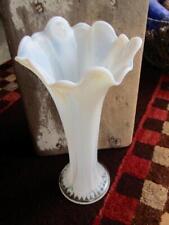 Vintage Jefferson Glass White Opalescent Ribbed Swung Glass Vase 10 1/2"
