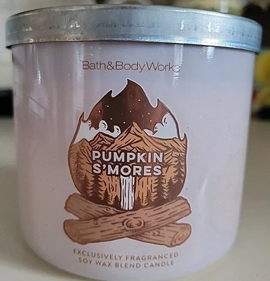 Bath & Body Works 3 Wick Candle PUMPKIN S'MORES Winter Fall 14.5 oz Holidays - Image 1 of 4