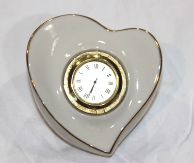 Reloj de Escritorio Lenox Genuino Vintage Porcelana en Forma de Corazón Borde de Oro 24k Foto 1 de 4