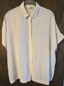Lilysilk 100% Silk Short sleeved Sz Large Cream Colored Button Up Collared... - Picture 1 of 11