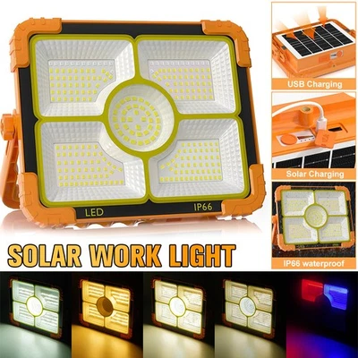 Solar LED Arbeitsleuchte Akku Aufladbar Baustrahler Flutlicht Werkstattlampe USB - Bild 1 von 4