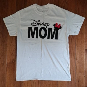 Disney MOM T-Shirt Women's size Medium White w/Black Letters Red Bow on Ears - Picture 1 of 6