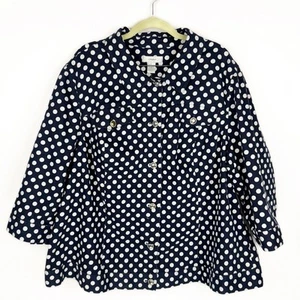 Nwt CJ Banks Navy Blue Polka Dot 3/4 Sleeve Lightweight Denim Jean Jacket Sz 3X - Picture 1 of 11