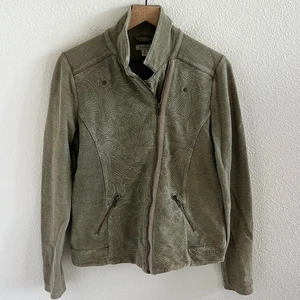 Lucky Brand Embroidered Front Zip Soft Sweatshirt Jacket Moto Style Medium - Picture 1 of 7