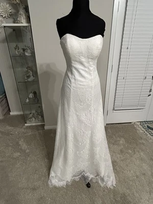 Allure Light Ivory Chantilly lace strapless, bridal gown Sz 12 - Image 1 of 4