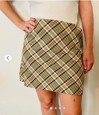 Minifalda vintage antigua azul marino Y2K 14 verde naranja marrón a cuadros para mujer Foto 1 de 4