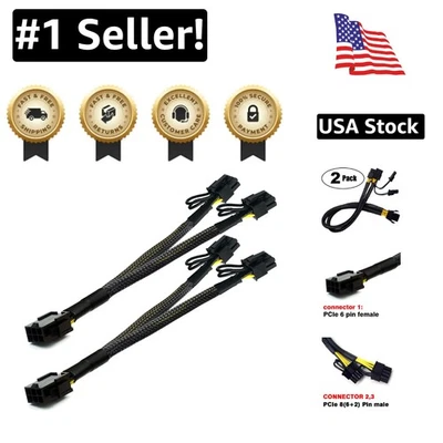 Dual PCI-e 8 Pin Power Adapter - 9 Inch Sleeved GPU Extension Cable - 2 Pack - Image 1 of 4