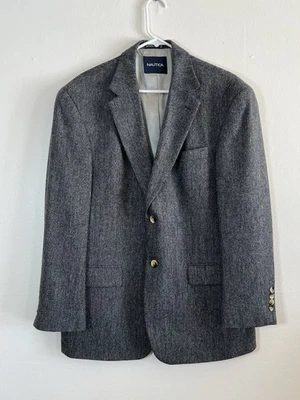 Abrigo deportivo Nautica 42S gris lana blazer chaqueta tweed sobre abrigo Foto 1 de 4