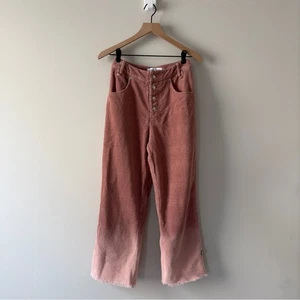 House of Sunny Pink Corduroy Pants Button Fly Ombre raw fringe hem pockets boho - Picture 1 of 12