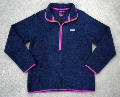 Pulôver feminino Patagonia de lã recuperado 1/2 zíper jaqueta tamanho M azul marinho - Imagem 1 de 4