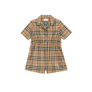 (Kids) Burberry Vintage Check Stretch Cotton Twill Playsuit Archive Beige - Picture 1 of 2
