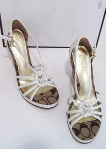 Coach Joslin White Patent Leather Wedge Sandals S10 - Picture 1 of 4