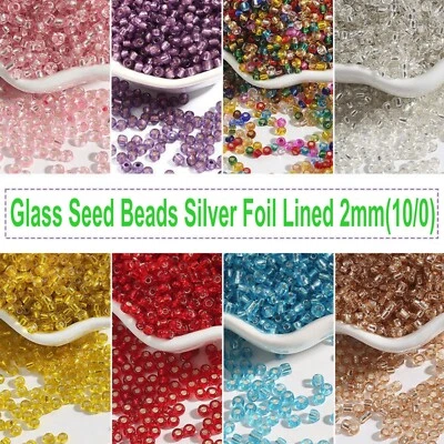 2000 pcs Mini Glass Beads 2mm(10/0) Silver Foil lined + Storage Box Jewelry Make - Image 1 of 4
