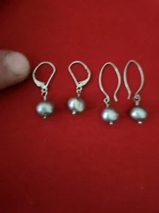 Lot of Sterling silver genuine pearl dangle earrings 925 + cuff style pearl - Picture 1 of 3