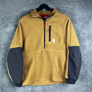 Topo Designs Mountain Fleece Jacket Mens Medium Brown 1/4 Zip Walking Outdoors - Picture 1 of 14