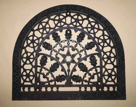 Antique 15" Arch Top Cast Iron Vent Grate Register Flowers Pinwheels Exc Cond! Cover