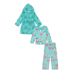 Squishmallows Girls 3 Piece Super soft Hooded Robe & Pajama Set Size 4 NEW - Picture 1 of 9