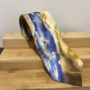J. Garcia Mens Tie 100% Silk Volcano Abstract Collection Fifty-Six 56 Blue Gold - Picture 1 of 5