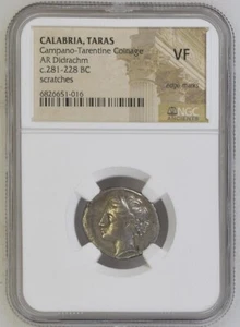 Monedas Calabria Taras Campano-Tarentina AR Didrachm c281-228 BC NGC en muy buen estado - Imagen 1 de 2