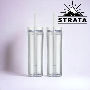 Clear STRATA CUPS SKINNY TUMBLERS Cup with Lid, Reusable Straw, 16 oz, 2 GLASS. - Picture 1 of 3