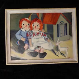 Quadro vintage anni 50 RAGGEDY ANN e ANDY originale incorniciato artista firmato - Foto 1 di 7