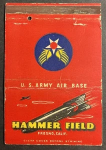 US Army Air Base Hammer Field California matchbook cover INSIDE it's a post card - Picture 1 of 2