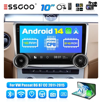 10.1" Android 14 Carplay Autoradio Für VW Passat B7 CC 10-2015 DAB+ Cam 4+64G - Bild 1 von 4