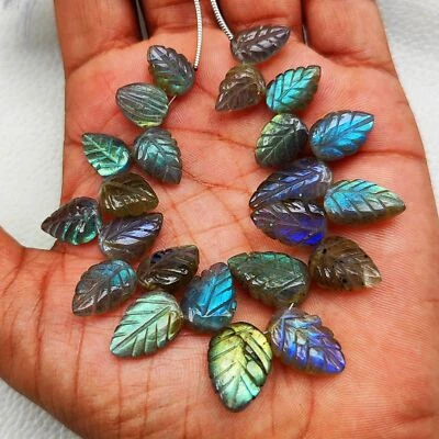 Natural Rainbow Labradorite Gems 13 to 16 mm Carved Leaf Shape Beads 6" Strand - image 1 of 4