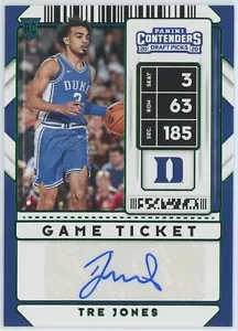 Boleto de juego Tre Jones 2020 Panini Contenders selecciones del draft verde automático #92 - Imagen 1 de 2