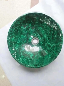 18" Round Malachite Stone Washbasin Vessal Sink For Kitchen Vanity Sink Bath Dec - Picture 1 of 8