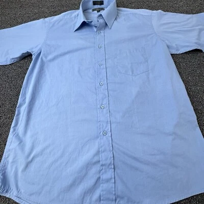 Camisa de vestir Oleg Cassini para hombre grande 16 azul liso manga larga cuello abotonado Foto 1 de 4