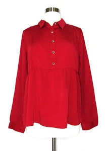 NWT Anthropologie HEM & THREAD Blouse Top Red Rayon Boho MEDIUM - Picture 1 of 4