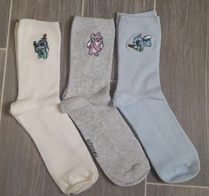 New Disney Lilo & STITCH & Angel  & Scrump 3 Pack Ladies Socks. Uk Size 4-8 - Picture 1 of 2