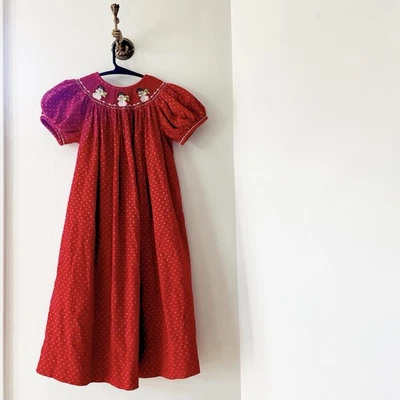 Amanda Remembered Holiday Christmas Snowman Handmade Smocked Dress | Size 5 - Image 1 of 4