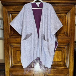 Nordstrom Poncho Ruana Damen Einheitsgröße Lila Wolle Kaschmir Taschen Lagenlook - Bild 1 von 8