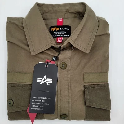 Men's MED Alpha Industries Military Fatigue Shacket Shirt Jacket Olive Green NWT - Image 1 of 4