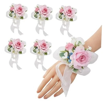  Pink Wrist Corsage for Wedding Bride Bridesmaids 6pcs Pink Wrist Corsage - Image 1 of 4