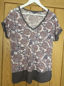 Ashley Linen Blend Floral V-Neck Top Size 12 Summer Boho Lightweight Blouse - Picture 1 of 6