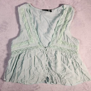 Asos Design Top Womens Size 8 Green Lace Tank Sheer Plunge V-Neck Boho Festival - Picture 1 of 11